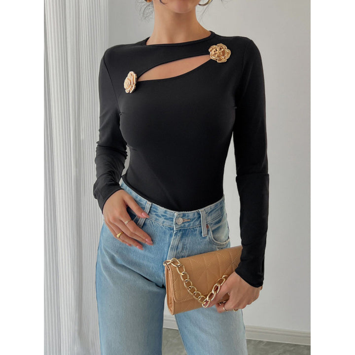 Dame Elegant Langærmet Bodysuit med dekorative Blomsteraccenter Skovae