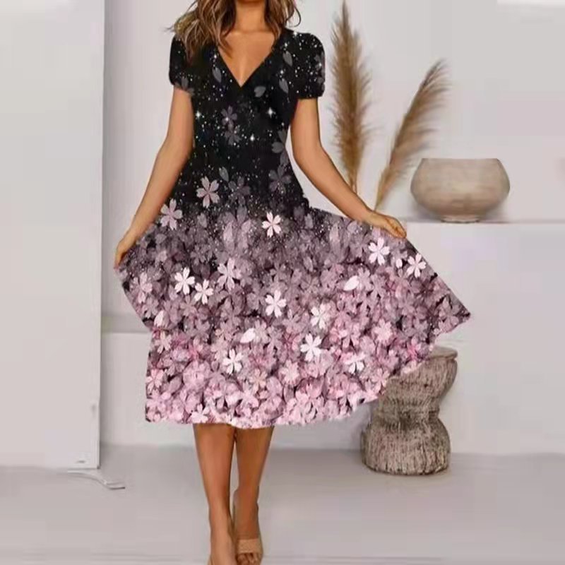 Stilla | Elegant Floral Print Mode A-linjeet Kjole