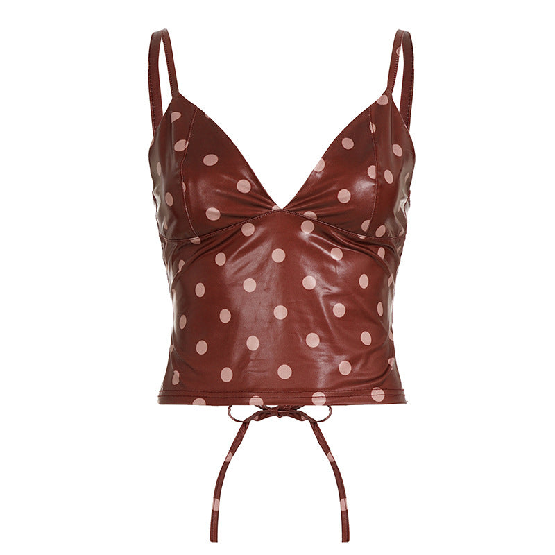 Dame Trendy Polka Dot top i kunstlæder Skovae