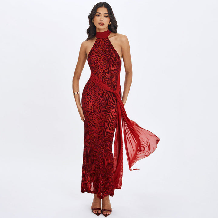 Damen Maxikleid mit aufregendem Wickeldesign und elegantem Halterkragen Skovae