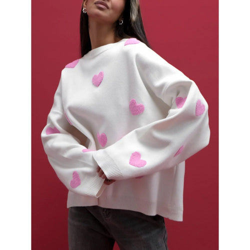 Dame sweater med søde hjerte-applikationer Stilla