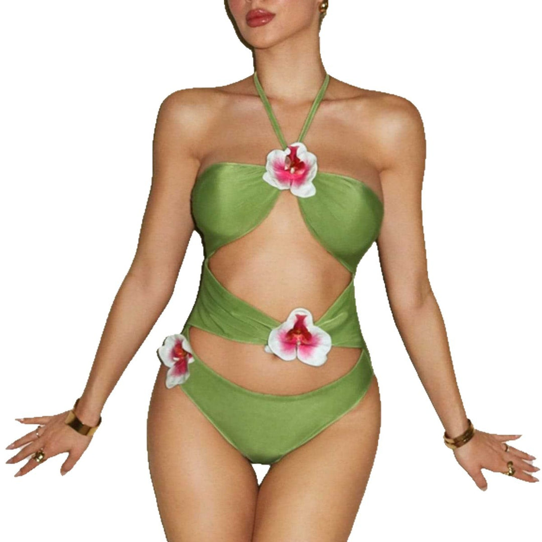 Dame One-Piece Badedragt med florale accenter og legesyg cut-out Skovae