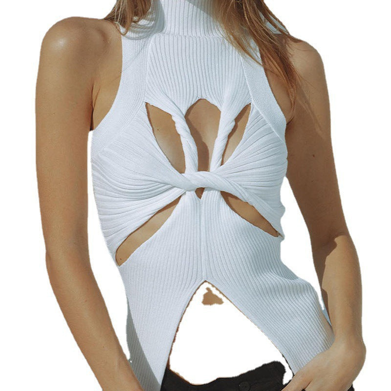Dame figurtilpasset Cut-Out Top med høj krave Skovae