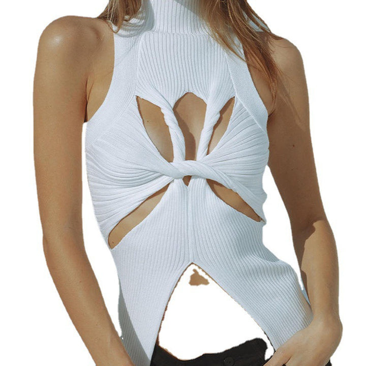 Dame figurtilpasset Cut-Out Top med høj krave Skovae