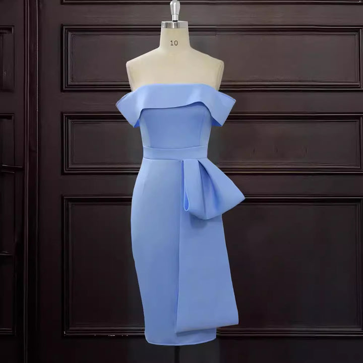 Dame Elegant Off-Shoulder Kjole med dekorativt Rüschensaum og asymmetrisk Detalje Skovae