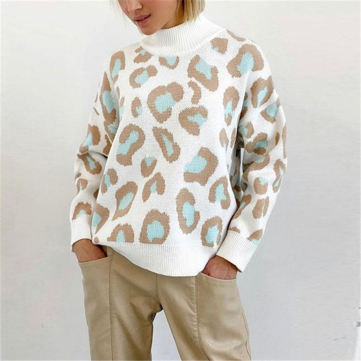 Damer Fashion Pullover med leopardmønster og høj krave Stilla