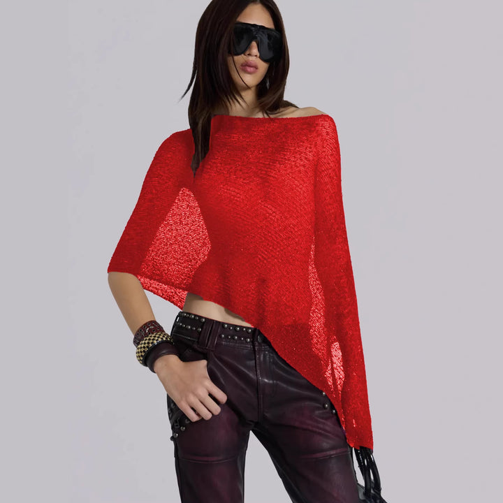 Kvinders afslappede sweater top med asymmetrisk snit og metallisk glans Stilla