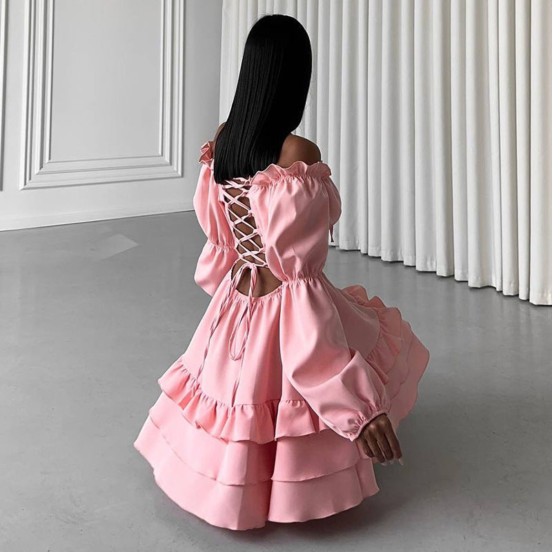 Dame Legende Ruffle detaljer Off-Shoulder Kjole Stilla