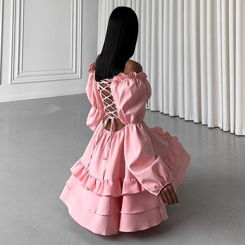 Dame Legende Ruffle detaljer Off-Shoulder Kjole Stilla