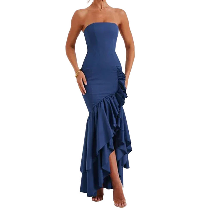 Dame Elegant Strapless Aftenkjole med Rynker og Slids Stilla