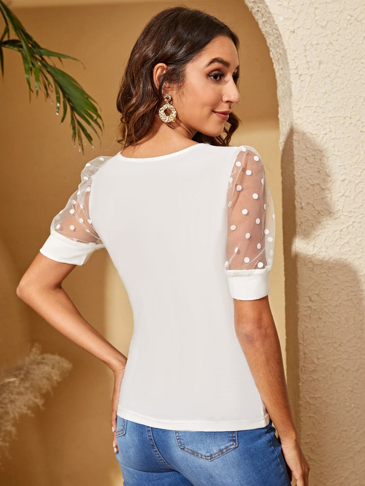 Damer Elegant top med transparente kugleærmer og prikker Stilla
