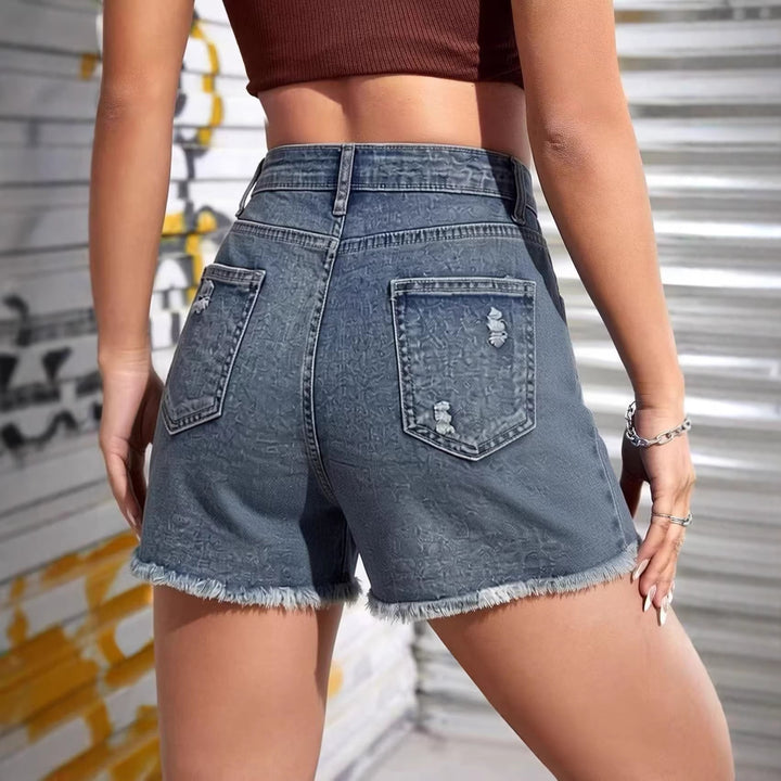 Dame casual Destroyed jeansshorts med høj talje og frynset afslutninger Skovae