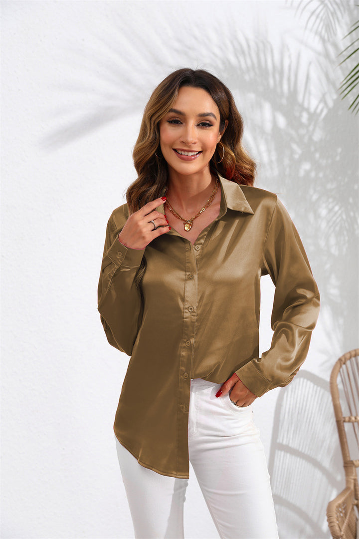 Dame Elegant Silke Bluse med knapbar Front og Sløjfe Stilla