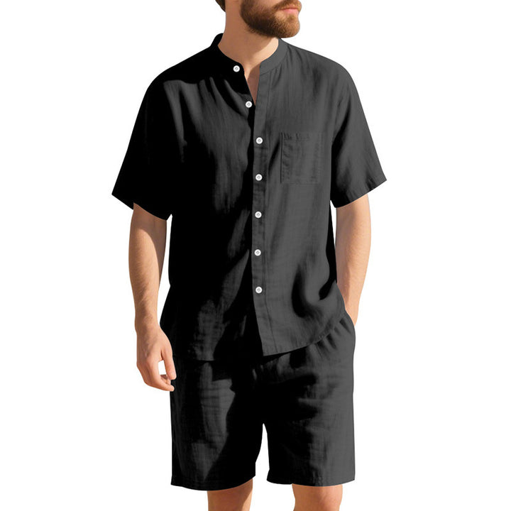 Herren fritidstøj med kortærmet button-down skjorte og elastiske shorts Stilla