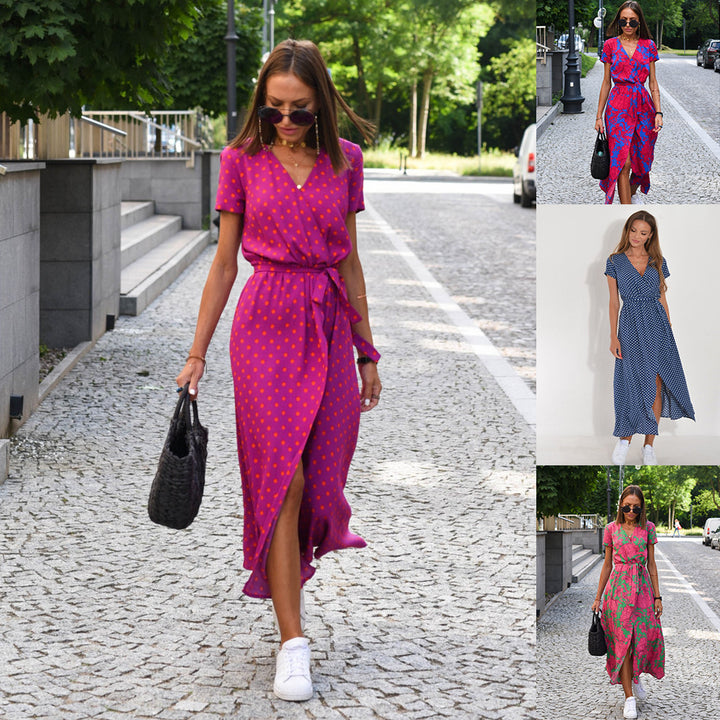 Kvinder Bohemian Floral Wrap Maxi Kjole Stilla
