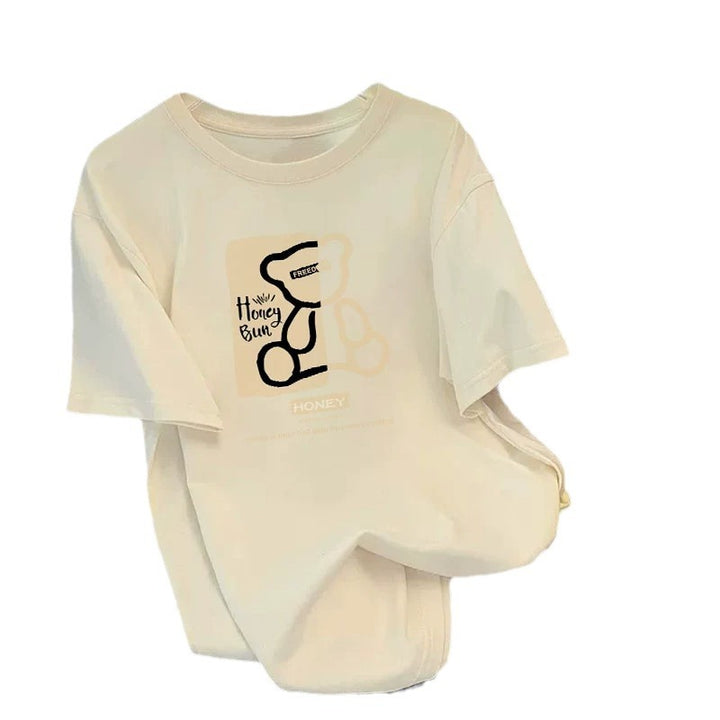 Dame T-shirt med kreativ bjørnemotiv og afslappet pasform Stilla