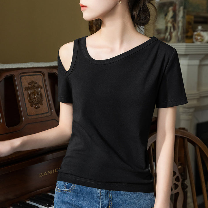 Damer moderne kortærmet skjorte i trendy off-shoulder-design Stilla