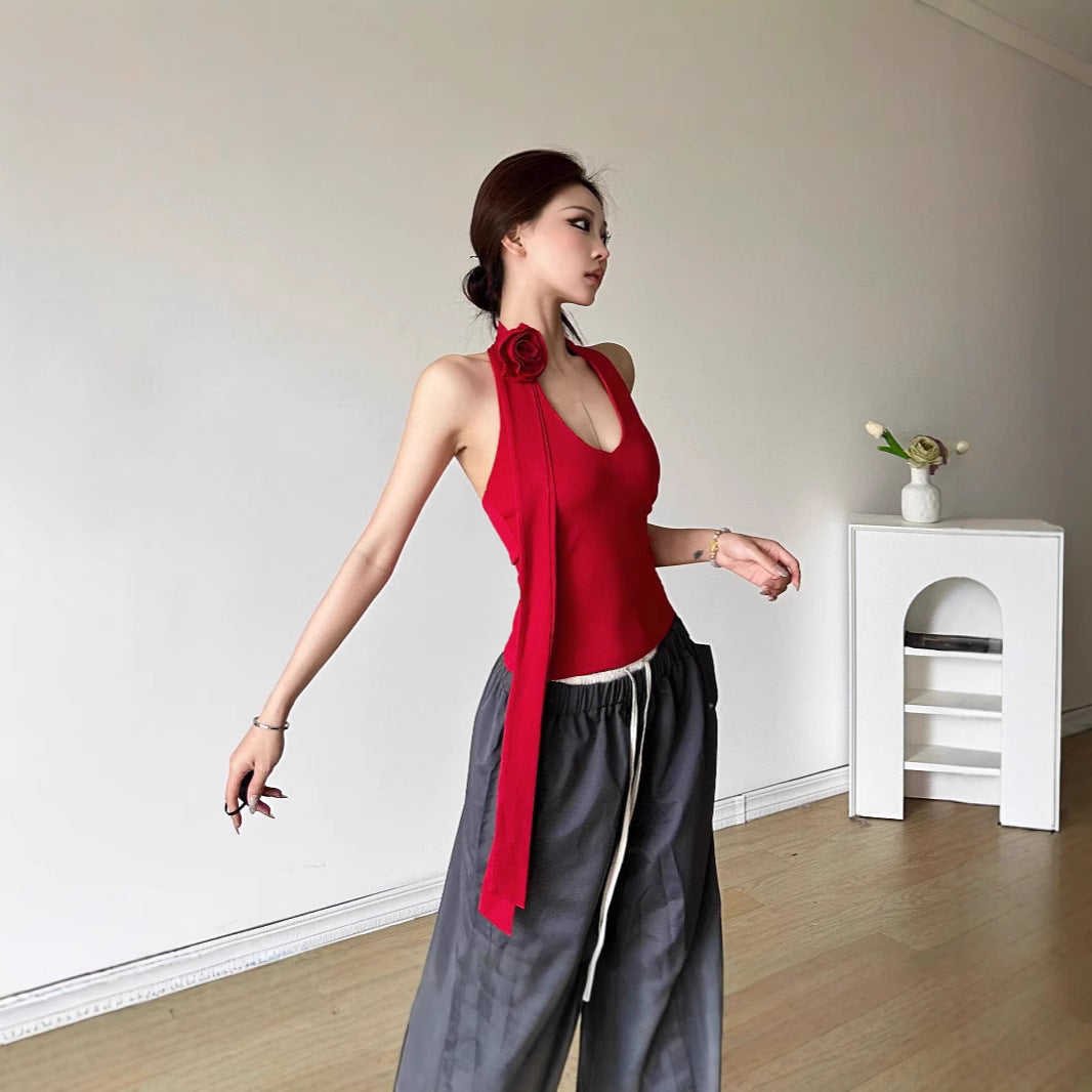 Dame Halterneck Top med blomstret design Stilla