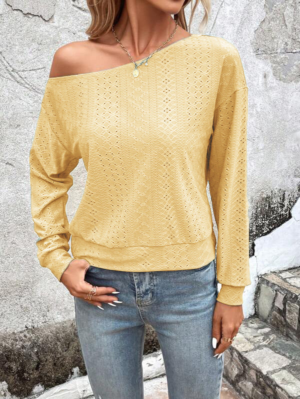 Dame Elegant Pullover med åben skulder og fin hulstruktur Stilla