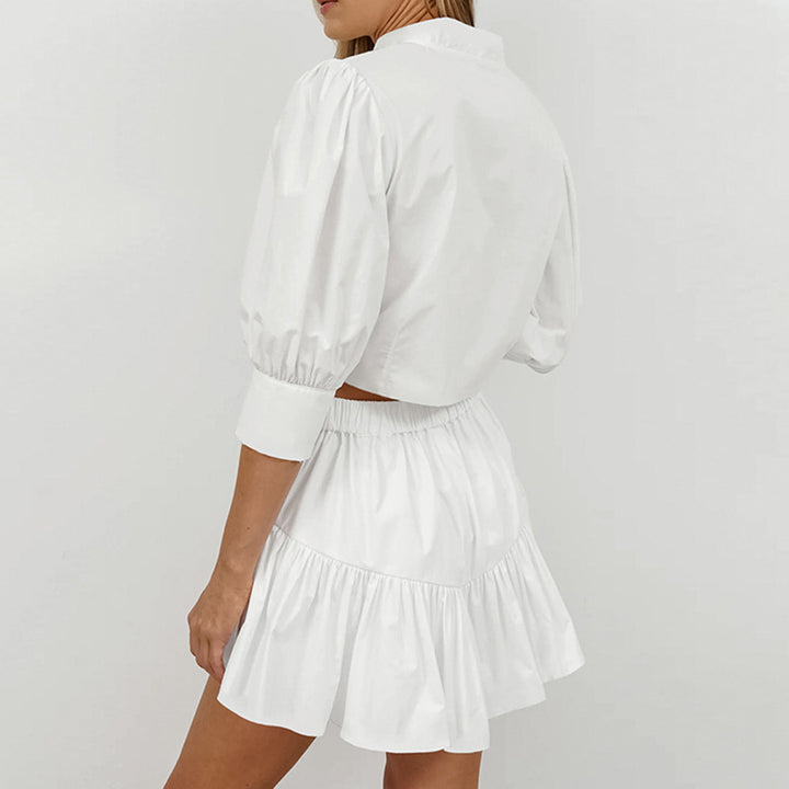 Dame sæt med cropped blazer og flæsekorte Stilla
