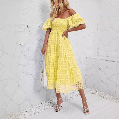 Dame Off-Shoulder Maxikjole med flæsedetaljer og luftig pasform Stilla