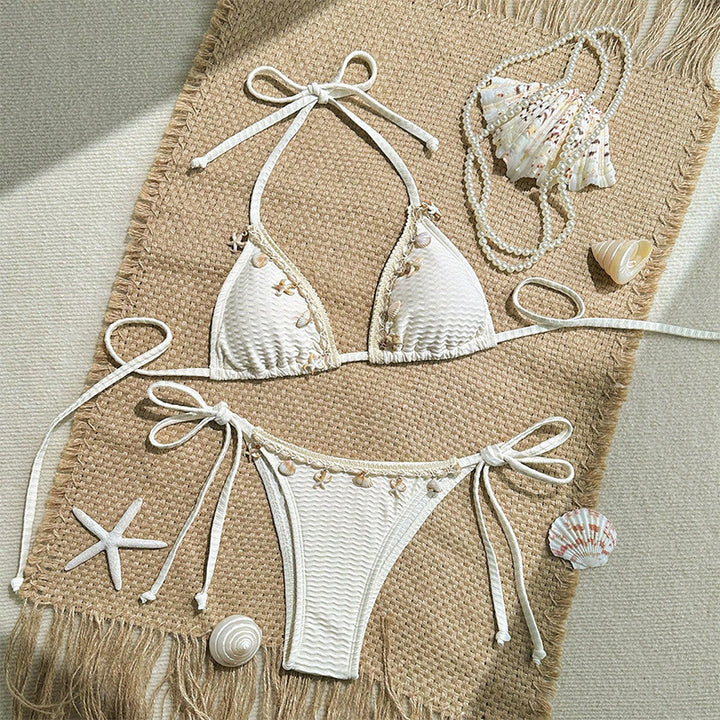 Dame triangel-bikini-sæt med legende detaljer og justerbare bindebånd Skovae