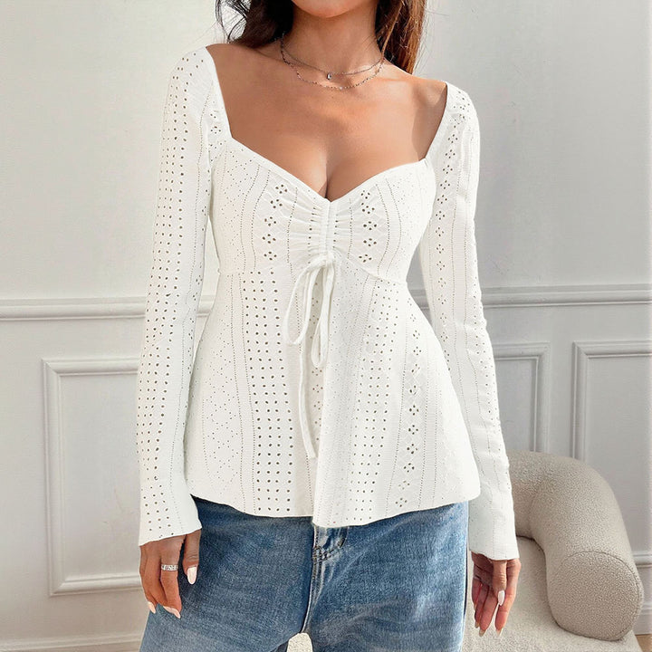 Women's blouse part with decorated ruffle details and elegant lacing design Stilla