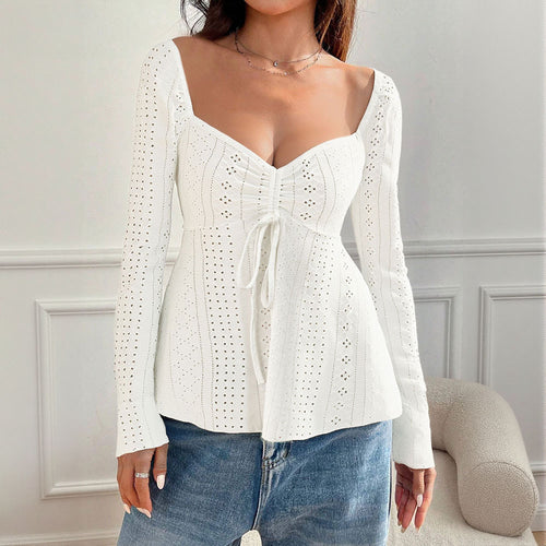 Women's blouse part with decorated ruffle details and elegant lacing design Stilla