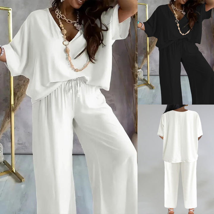 Dame Elegant V-udskæring Jumpsuit med bredt ben og justerbar taljebånd Stilla