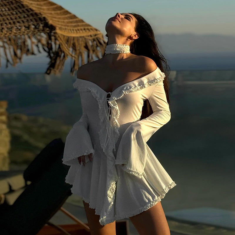Dame elegant Off-Shoulder kjole med flæsedetaljer Stilla