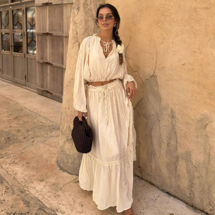 Damer Sommer Maxikjole med luftig bluse og elastisk nederdel Stilla