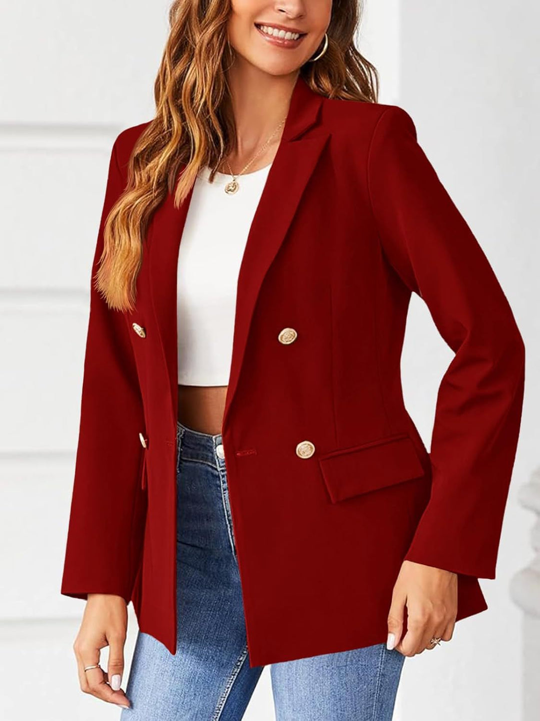 Dame elegant blazer med dobbelt knaplukning og struktureret snit Stilla