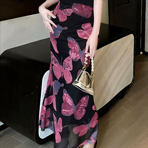 Elegant Maxi-Skirt med sommerfugleprint til damer Stilla