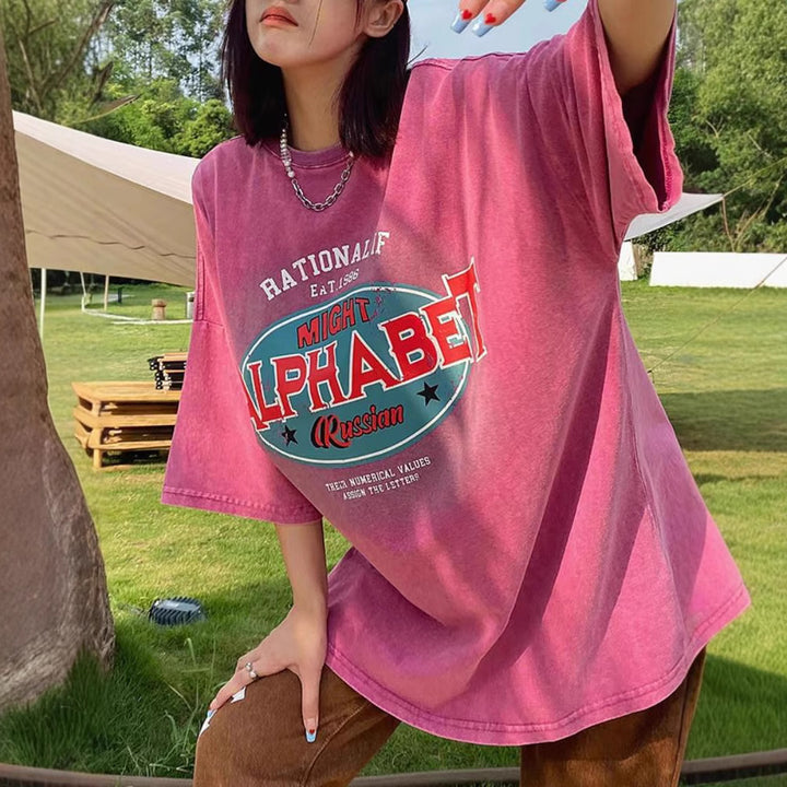 Dame Oversized T-shirt med kreativ tekst og afslappet pasform Stilla