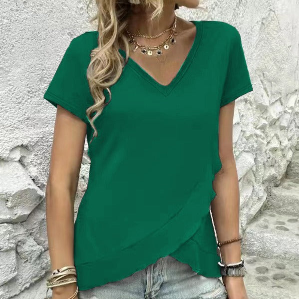 Dame stilfuldt V-hals asymmetrisk top Stilla
