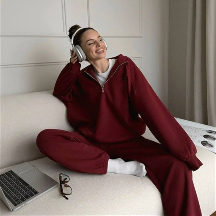 Kvinders sporty fleece jogging sæt med lynlås Skovae