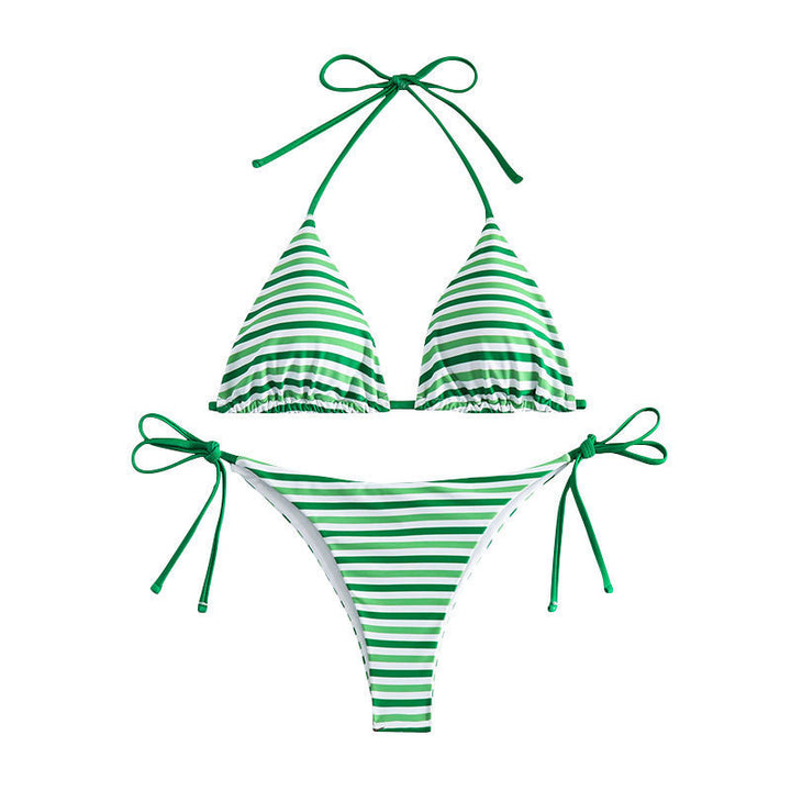 Dame Triangel-Bikini med justerbare bindebånd og kontrasterende striber Skovae