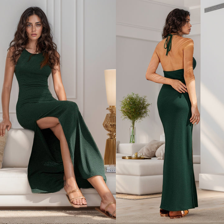 Dame Elegant Maxikjole med sidelår og skinnende struktur Stilla