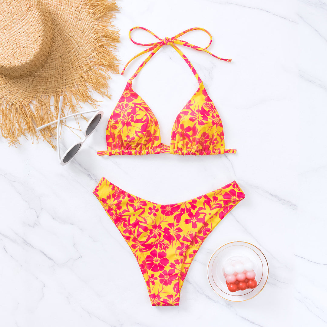 Dame Triangel-Bikini med blomstret design Skovae