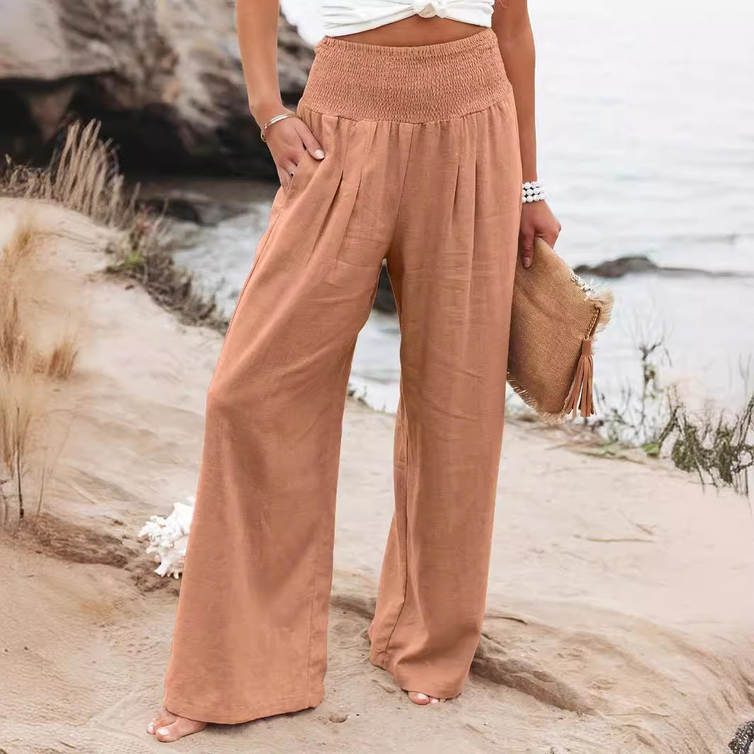 Dame bred sommerbuks med elastisk talje og elegant plissering Stilla