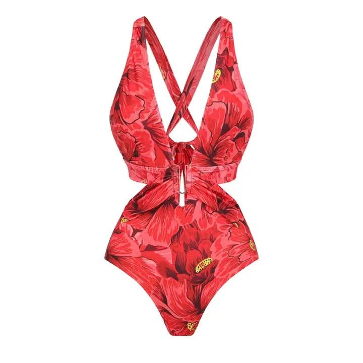 Femme Floral Print Badedragt-Sæt med gennemsigtig lagdelt Nederdel Stilla