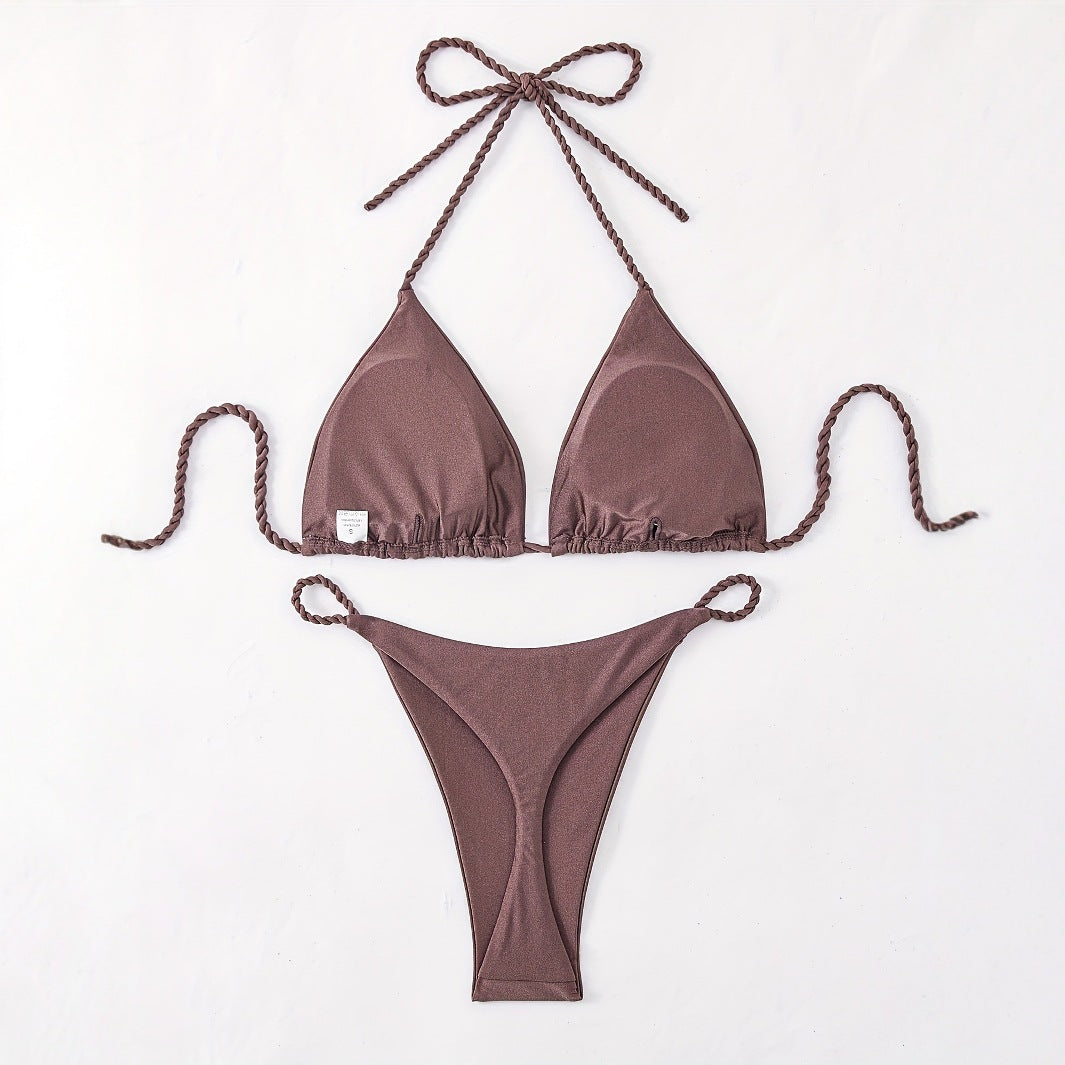 Dame triangel-bikini med flettede stropper Skovae