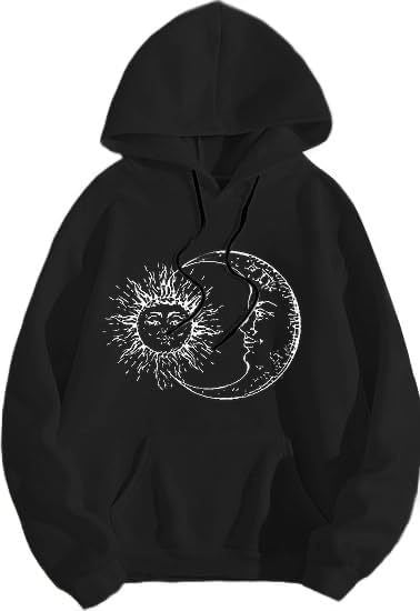 Kvinders hoodie med kunstnerisk sol-måne motiv Skovae