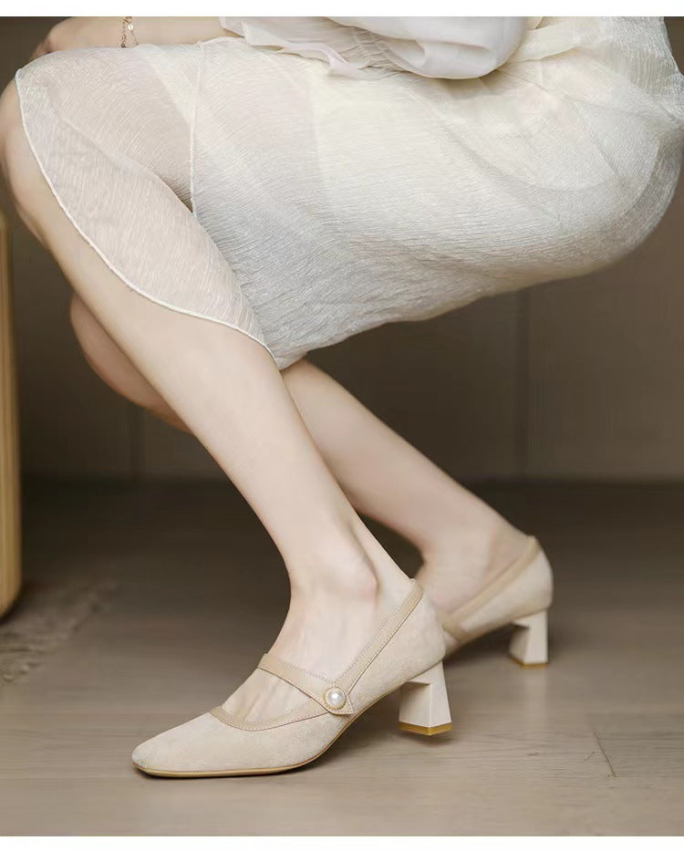 Dame elegante blokhæl-støvler med perledetalje Stilla