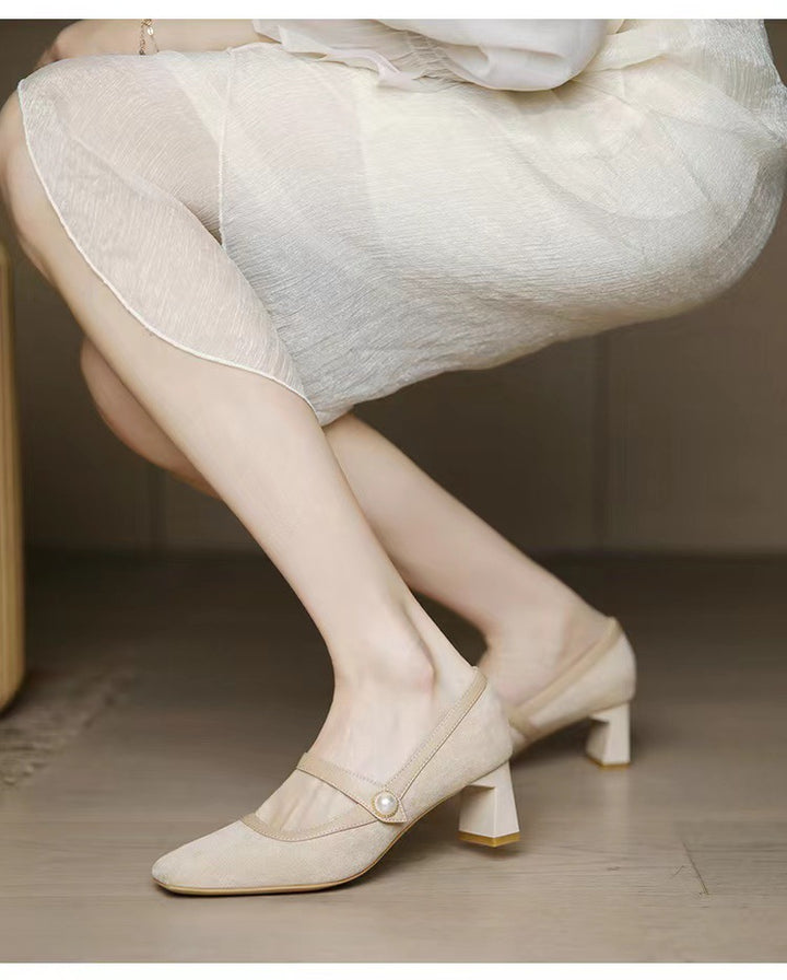 Dame elegante blokhæl-støvler med perledetalje Stilla