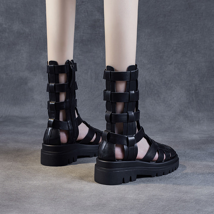 Dame Woven Cut-Out Ankelstøvler med Chunky Platformsål Stilla