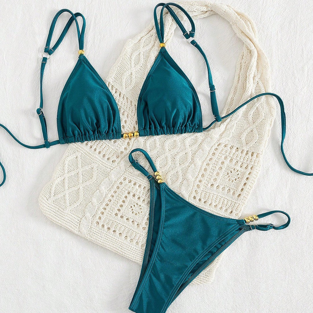 Dame Triangel-Bikini-sæt med raffinerede smykkedetaljer Skovae