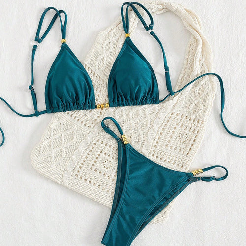Dame Triangel-Bikini-sæt med raffinerede smykkedetaljer Skovae