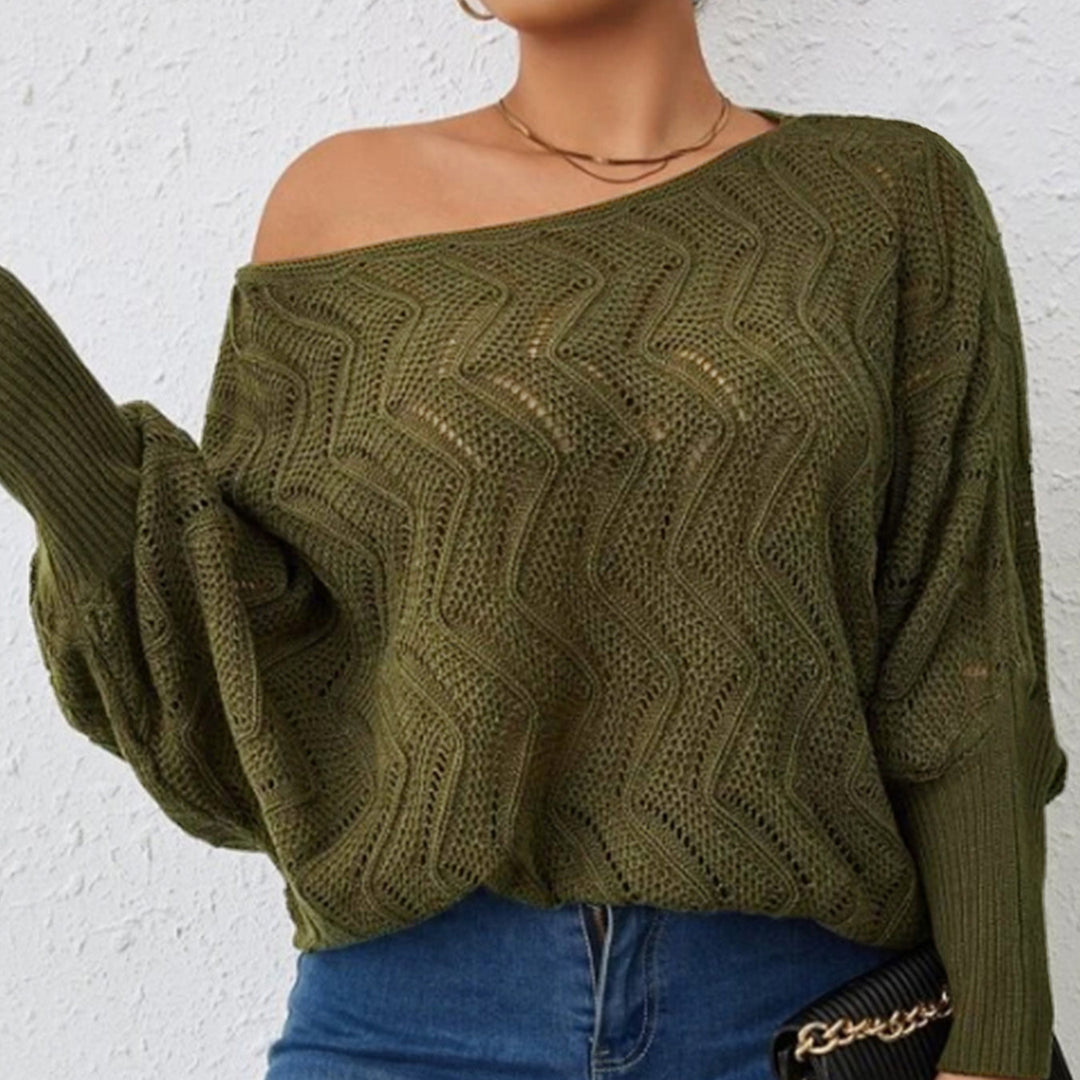 Dame afslappet strikpullover med zigzag-mønster Stilla