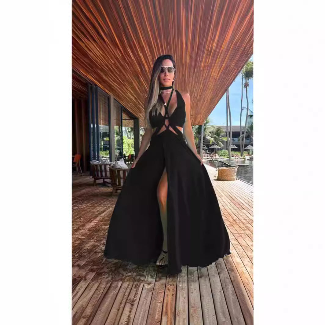 Dame maxikjole med trendy cut-out og dyb slids Stilla